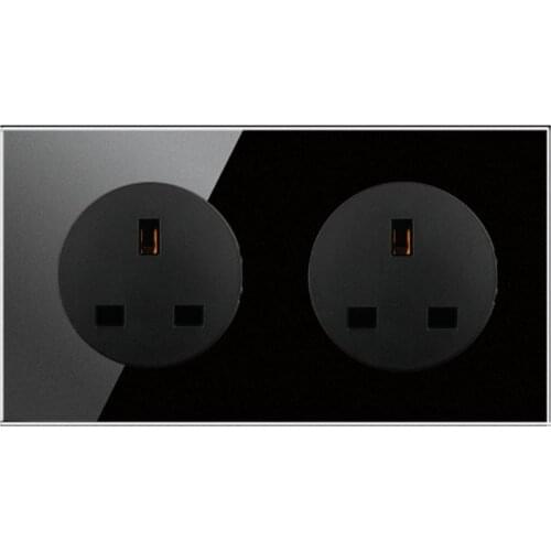 146 Type UK Crystal Tempered Pure Glass Panel 13a Double Eu Standard Wall Power Socket Grounded black