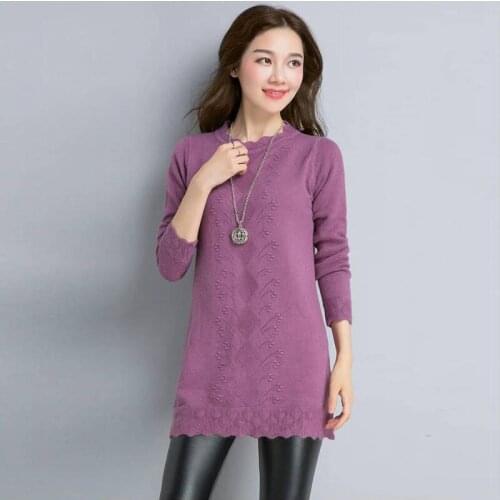 Women Spring Autumn Long Style Knitted Sweater Pullovers Lady Casual Solid Color O-Neck Pullovers Tops ZZ1023