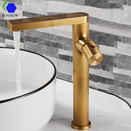 QCFOISON modern balcony wash hand basin faucet engineering hotel solid brass faucets brushed gold cold and hot mixer water tap