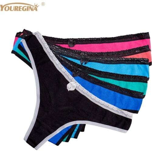 Sexy Womens Thongs G-strings Woman Underwear Cotton Cute Ladies Panties T-back Intimates Lingerie for Women 6 pcs/lot