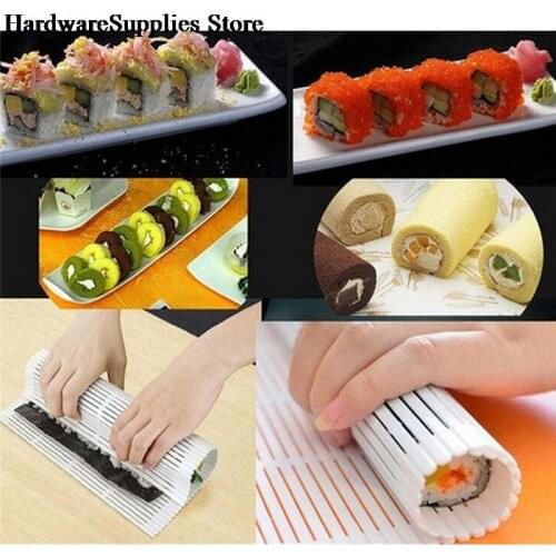 Silicone Sushi Roller Mats Washable Reusable Sushi Roll Mold Mat DIY Japanese Food Rolling Rice Rolling Maker Cake Roll Pad