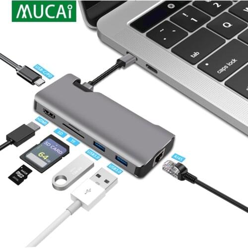 USB C HUB 7-IN-1 Type C to Multi USB 3.0 HUB HDMI/RJ45 Adapter Dock for Huawei Mate 30 MacBook Pro Splitter Port Type C HUB