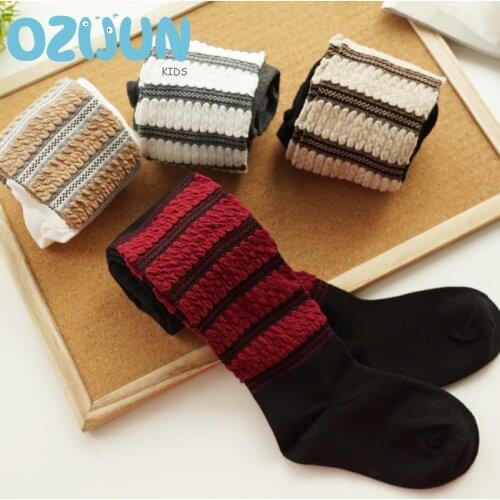 Spring Autumn Fashion Baby Girls Tights Soft Combed Cotton PantyHose Cute Retro knit Patchwork Kids Girl Tights 2-3/3-5/5-7/7-9Y