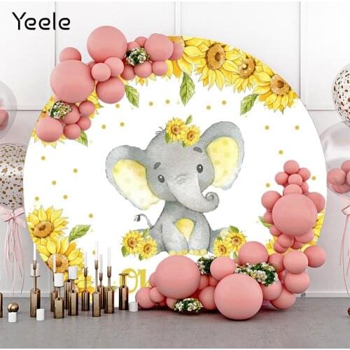 Yeele Birthday Party Newborn Baby Shower Sunflower Elephant Round Backdrop Photography Background Custom Polyester Photo Studio