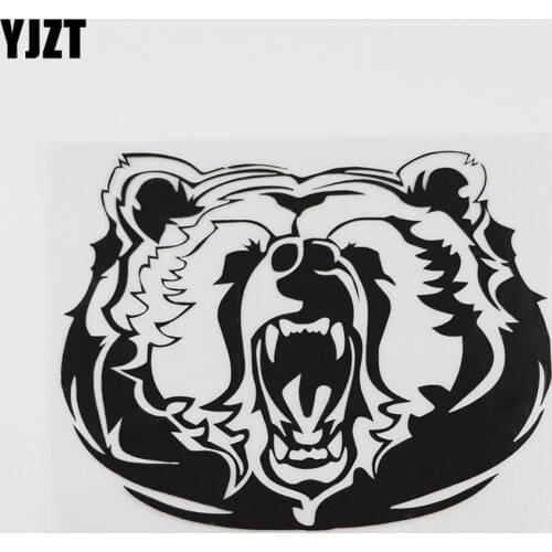 YJZT 14CMX10.9CM Beast Bear Growl Fangs Head Mouth Vinyl Car Sticker Black/Silver 8A-0140