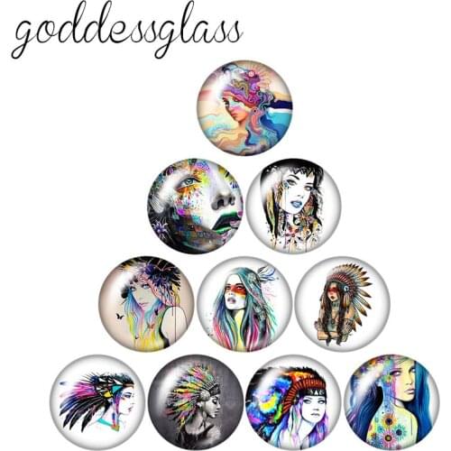 ZB1270 paintingIndian girlsAboriginal 10pcs 12mm/18mm/20mm/25mm Round photo glass cabochon demo flat back Making findings