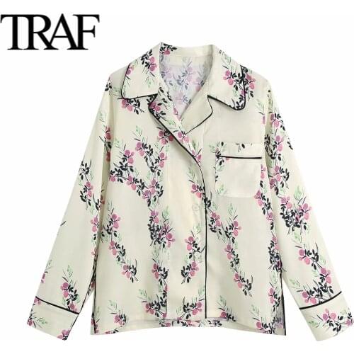TRAF Spring Autumn Long Sleeve Blouse Buttoned Shirts Ladies Casual Satin Tops Fashion Loose Vintage New Womans Tops