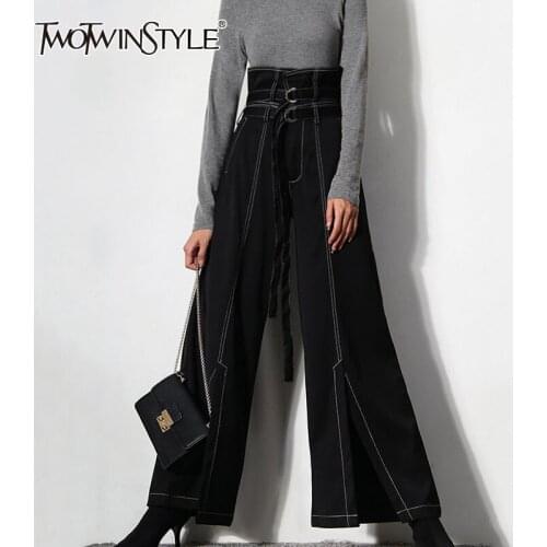 TWOTWINSTYLE Minimalist Black Split Womens Pants High Waist Wide Leg Patchwork Loose Woman Clothes 2021 Autumn Fashion Clothing