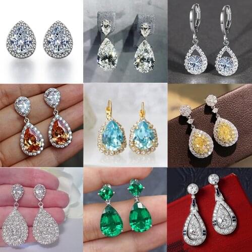 Novel Design Bridal Dangle Stud Earrings for Wedding Luxury 925 Silver Pear Inlaid AAA Cubic Zirconia Elegant Women Accessories