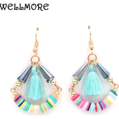 WELLMORE handmade bohemia earrings crystal tassel earrings for women fashion Jewelry gifts wholesale Dropshipping