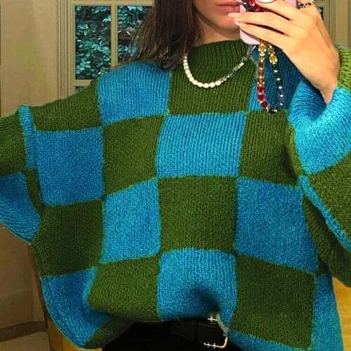 Womens Sweater Knitted Long Sleeve O-Neck Pullover Sweaters Women Panelled Casual Oversize Harajuku Sweaters Autumn Winter 2021