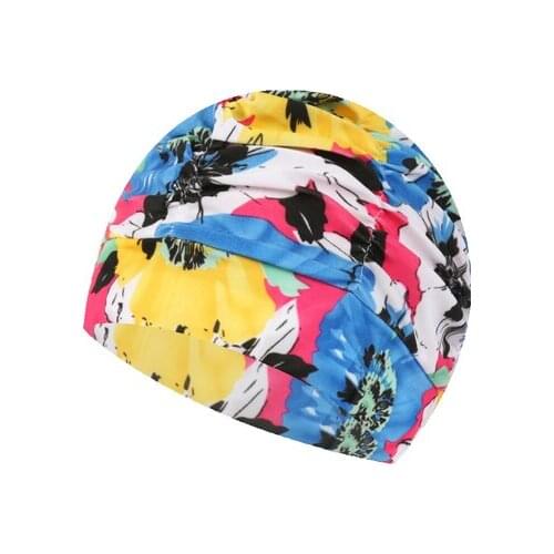 2020 Printed Women Swimming Cap Swim Pool Beach Protect Ears Hair Fabric Bathing Hat For Girls Long Hair Lady Swim Cap