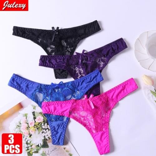 3Pcs/set Julexy New Arrivals Sexy Lace Thong Woman Hollow out Solid Women Panties S M L XL Women Underwear