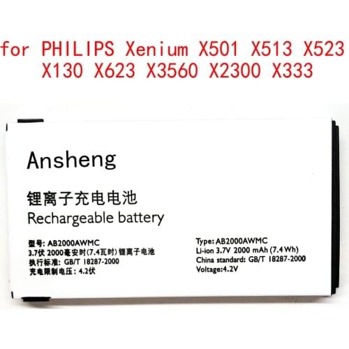 100% NEW Ansheng Original AB2000AWMC 2000mAh battery for Philips X130 X523 X513 X501 X623 X3560 X2300 X333 Mobile phone
