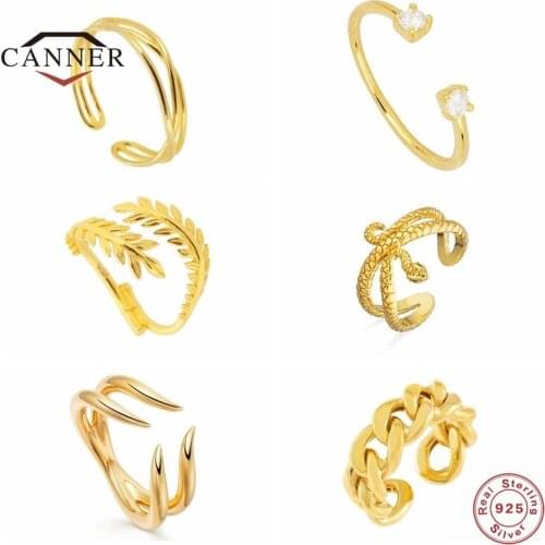 CANNER 925 Sterling Silver Gold Plated Snake Rings for Women Exquisite CZ Zircon Ladies Open Wedding Ring Gifts Jewelry Anillos