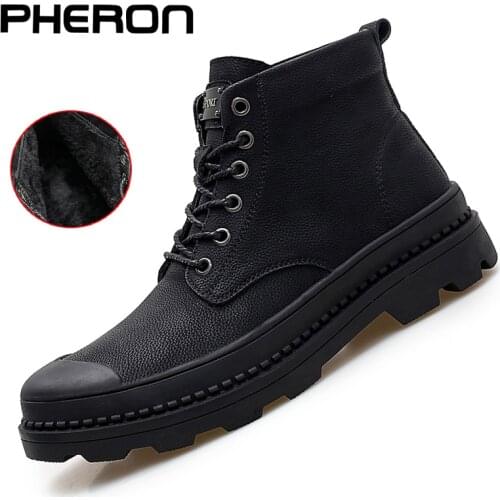 Black Warm Winter Men Boots Genuine Leather Ankle Boots Men Winter Work Shoes Men Military Fur Snow Boots for Men Botas