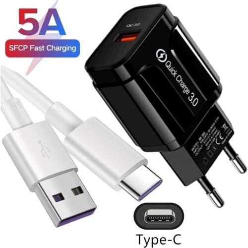 QC3.0 18W Fast Charger For Samsung S20 S10 S8 S9 Plus Power Kabel Travel Adapter Type C Cable For Galaxy A22 A40 A50 A70 A60 A80