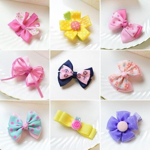 Children Colors Lattice Stripe Flower Bow Barrettes Hair Clips Girls Cute Fabric Ornament Hairpins Kids Lovely Hair Accessories