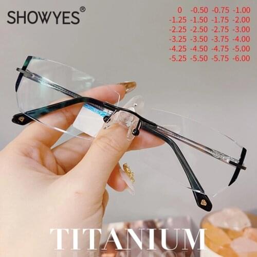 Gentleman Style Anti Blue Light Rimless Men Myopia Glasses Eyeglasses Progressive Brown Diamond Cutting Ti Optical Eyewear