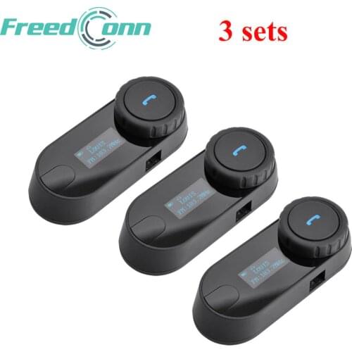 FreedConn 3 pcs Updated TCOM-SC BT Bluetooth Motorcycle Helmet Intercom Interphone Headset with LCD screen + FM Radio