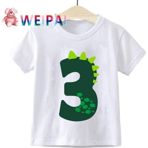 Boys Little Dinosaur Birthday Number Cartoon T Shirt Children Dino Happy Birthday Present T-shirt Boy&Girl Gift Kid Tshirt
