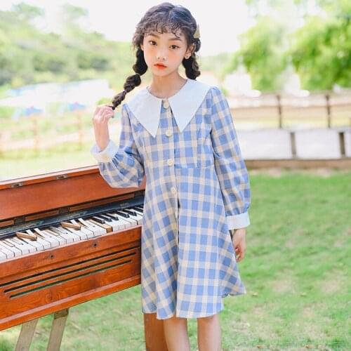 Girls Plaid Dress 2020 Autumn New Fashion Children Clothing Teen Girls College-Style Dresses Kids Elegant Princess Dress, #9141