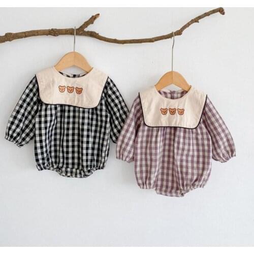 2021 Autumn New Baby Long Sleeve Clothes Three Bear Embroidery Bodysuit For Boys And Girls Jumpsuit Cotton Toddler Onesie 0-24M