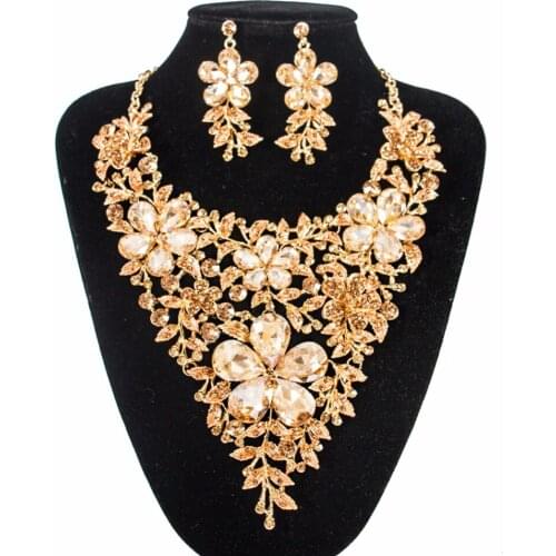 LAN PALACE big jewelry set six colors engagement necklace and earrings glass sets for party free shipping