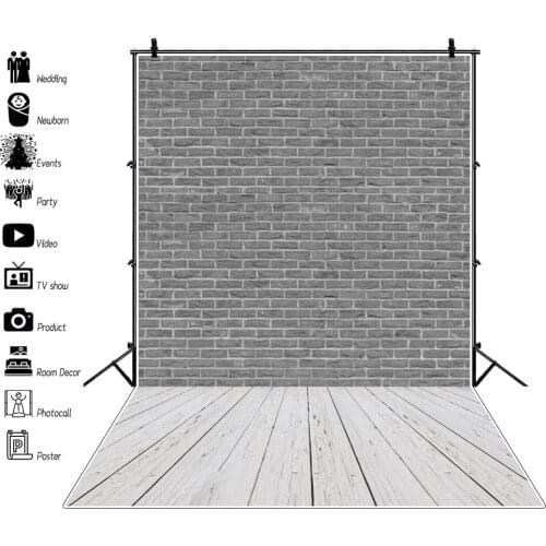 Laeacco Gray Brick Wall Wooden Floor Children Portrait Photography Backgrounds Photographic Backdrops Photocall For Photo Studio