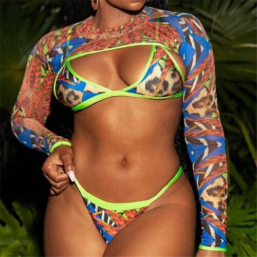 Micro Bikini Swimsuit African Womens Plus Size Thong Separate Swimwear With Pareo Cut Out Leopard Sexy Swimming Suit Woman 5XL