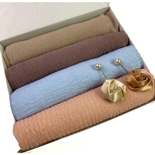 Fashion Women Muslim Crinkle Hijab Scarf Musulman Soft Cotton Headscarf Islamic Long Hijab Shawls and Wraps Box set Foulard