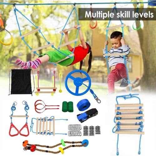 Children Ninja Warrior Obstacle Course Kit Monkey Bars Climbing Rope Hanging Obstacle Training Equipment For Backyard Outdoors