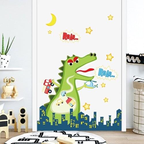 Cartoon Roar Dinosaur Wall Sticker for Kids Rooms Decoration Vinyl Home Decor Living Room Tile Glass Mural PVC Decals