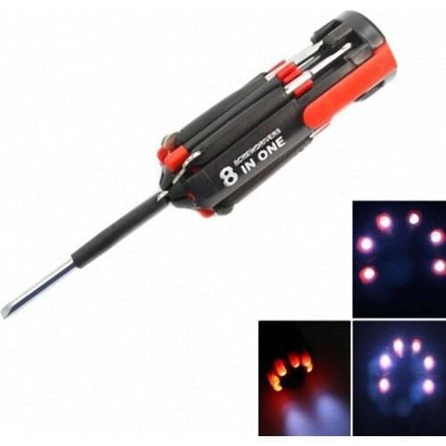 Newest useful 8 in 1 Multi Portable Screwdriver with 6 LED Torch Tools Light Up Flashlight tool Set