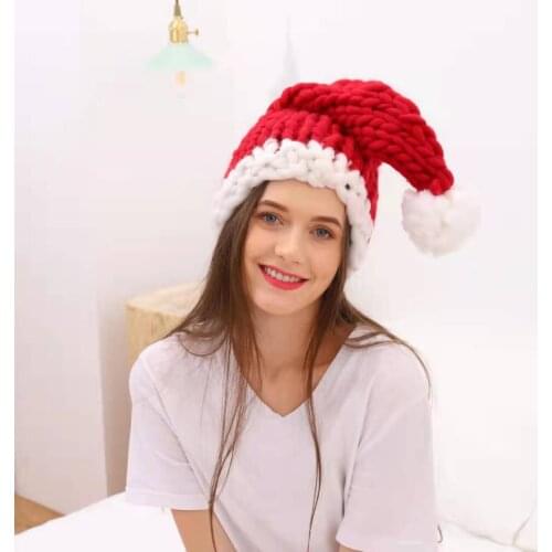 New Year Santa Claus Christmas Hat Plush Thicken Cotton Adult Children Newborn Christmas HatSoft Woolen Knitting With Ball
