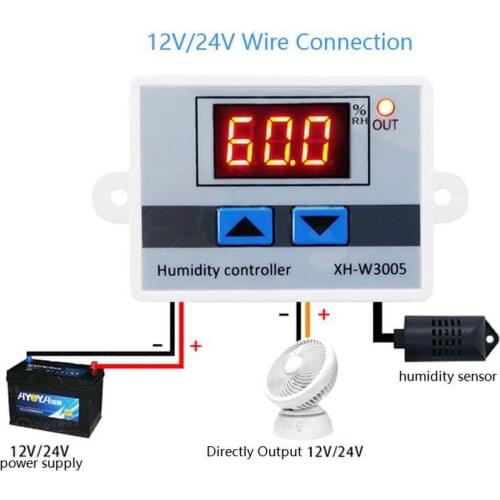 New Digital Humidity Controller XH-W3005 24V Humidistat Hygrometer Humidity Control Switch regulator + Humidity sensor