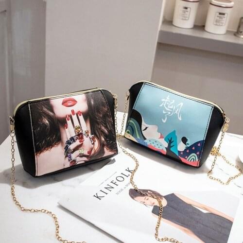 Personality New Messenger Bag Shoulder Bag Printing Fashion Trend Wild Chain Shell Bag Womens Bag Mobile Phone Bag