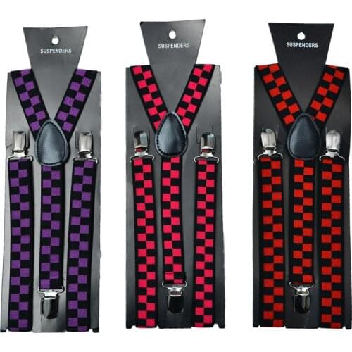 YSMILE Y Adult Colorful Plaid Suspenders 2.5 cm 3 Clips-on Adjust High Quality Unisex Suspenders Accessories For Man Women
