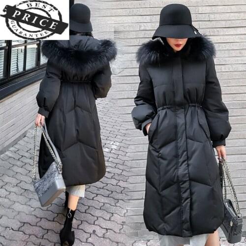 Winter Down Jacket Women Winter Duck Down Coat Female Real Raccoon Fur Hooded Clothing Long Parkas Pink Jackets LWL115a