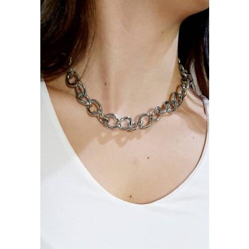 Lacquer Coating Thick Chain Necklace Silver