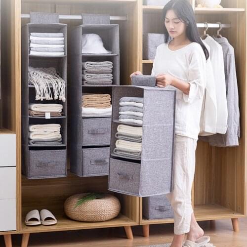 Hanging Wardrobe Storage Bag Fabric Foldable Clothes Hanging Drawer Box Underwear Storage Household Closet Organizer Shelves
