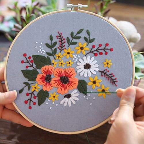 Embroidery Starter Set for Beginners With 20CM Embroidery Hoop Needlework Art Sewing Kit Cross-stitch Crafts Decoration