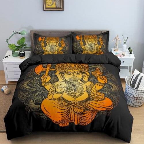 Stylish Sitting Buddha King Ganesha Pattern Bedding Set 3D Down Quilt Cover Pillowcase Single Double King Queen Size