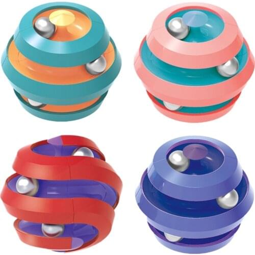 T5EC Rotary Gyro Stress Relief Puzzle with Metal Beads Interactive Finger Toy Sensory Spinner Handhold Toy for Autism Therapy