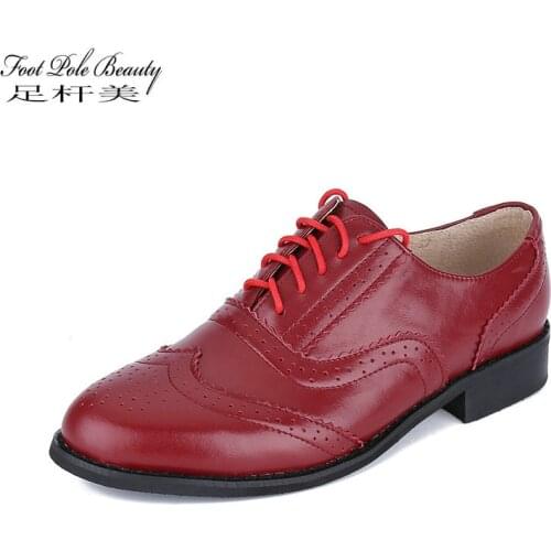 FOOT POLE BEAUTY Brand Women Flats High Quality Genuine Leather Bullock oxford shoes for women large size 47 women leather shoes