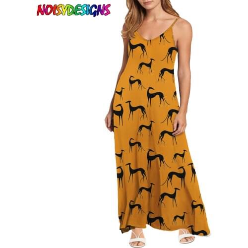 NOISYDESIGNS Plus Size Womens Fashion Casual Slim V neck Greyhound Dog Prints Yellow Sleeveless Summer Dress Sling Dress Loose