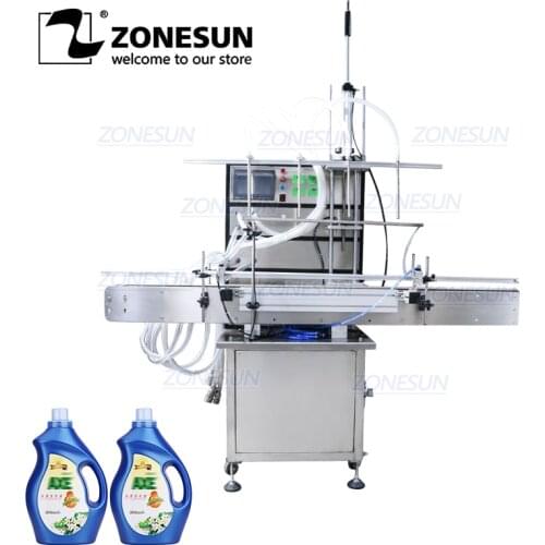 ZONESUN Automatic 4 Heads Gel Essential Oil Shampoo Big Flow Filling Machine Diaphragm Pump Bottle Can Filler