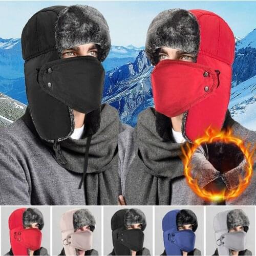 1PC Men Women Winter Hat Face Snow Cap Windproof Baseball Cap Thick Warm Casual Earmuffs Cap Mask & Hat