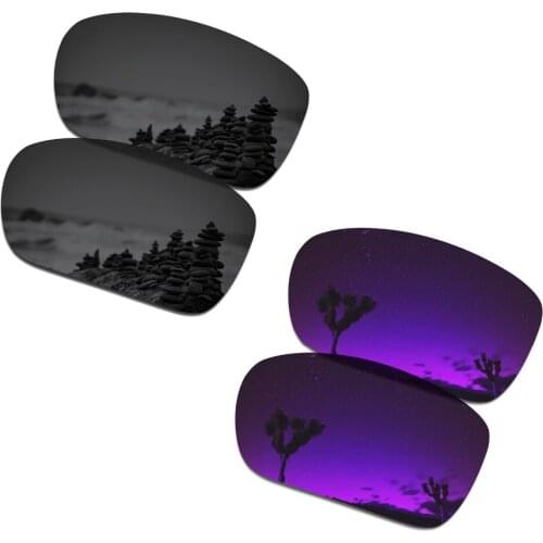SmartVLT 2 Pairs Polarized Sunglasses Replacement Lenses for Oakley Turbine Stealth Black and Plasma Purple