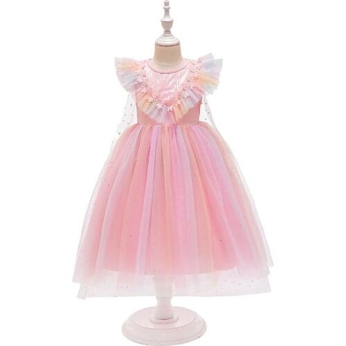 2021 Dresses For Girls Children Clothes Baby Girl Christmas Dress Print Kids Rainbow Colors Party Princess Cosplay Dress